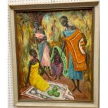 Bona Zabaglino (20th century) African Tribal Village Girls, signed, oil on board, 60cm x 50cm