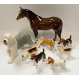 Beswick and Royal Doulton figures including Royal Doulton Old English Sheepdog, Beswick Jack