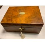 A Victorian rosewood writing slope, vacant cartouche, tooled leather, key