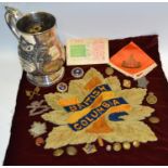Militaria - an Elkington plate tankard awarded to J Kidson Taylor No5 company 40th LRVC; buttons,