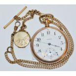 An American Illinois Watch Company open face pocket watch; a gold plated Albert chain