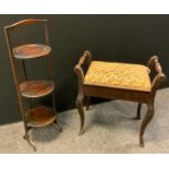 A three tier folding cake stand and a piano stool (2)