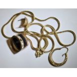 Jewellery - a yellow metal herringbone link bracelet, stamped 750 18k, 11.5g; a 9ct gold dress ring,