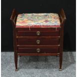 An Edwardian mahogany music stool, fitted with drawers, c.1905