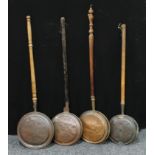 A copper warming pan; three others (4)