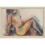 English School Nude, reclining signed with initials G.W., watercolour, 19cm x 28cm