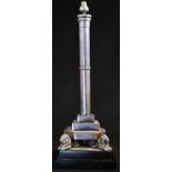 An early 20th century silver plated desk column, acanthus bud finial, stepped canted socle,