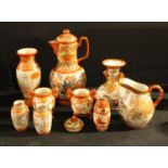 A Japanese Kutani water jug and cover; similar vases, various sizes; jugs, etc