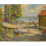 J**H**Walker (20th century) Estuary and Beached Boats signed, oil on canvas, 50cm x 60cm