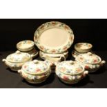 A Booth's Floradora part dinner service oncluding dinner plates, dessert plates, saucer boat,