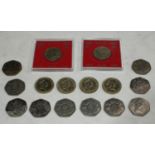 Coins - UK £2 and 50 pence coins, most uncirculated: £2 1995 in plastic case of issue and two