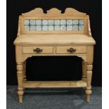 A Victorian pine washstand , three quarter gallery, rounded rectangular top above a pair of short