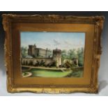 A 19th century painted porcelain plaque, Walled Country House, signed A Clowes, 21.5cm x 29cm