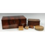 An early Victorian flame mahogany box, Bramah lock, c.1840; a chip-carved box, the interior fitted