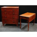 A late Victorian stained pine chest, over-sailing rectangular top above two short and three long