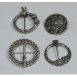 A Hamish Dawson Bowman Celtic annular shoulder pin brooch, stamped Scotland Sterling; a 1930s