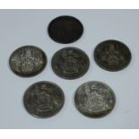 Coins - UK silver shillings: 1817 GVF, dirty; 1943 England & Scotland both unc., 1947 Scotland,