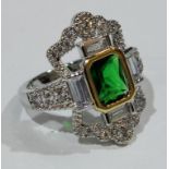 A large green kite Art Deco style dress ring (size N)