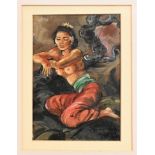 Oriental School Topless Asian Beauty oil on board, 22cm x 15cm