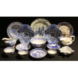English Pottery - a pair of Adams pottery shell shaped dishes, printed in flowerheads, 18.5cm