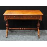 A Victorian mahogany centre table, oversailing rounded rectangular top above two short drawers,