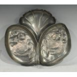 An Orivit Art Nouveau pewter hors d'oeuvre dish, decorated with stylised flowers, impressed marks to