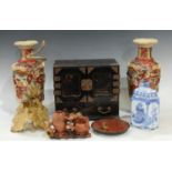 Boxes and objects - a Japanese lacquered table cabinet; a pair of Japanese export ware vases,