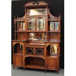 A Victorian rosewood and marquetry 'parlour room' cabinet, the shaped superstructure with swan
