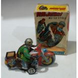 A tinplate clockwork Rajesh Motor Cycle, boxed