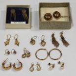 A pair of 9ct gold hoop earrings; other 9ct gold hallmarked earrings, some set with stones, 11.7g