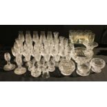 Glassware - a set of six Webb Corbett cut glass wine glasses; other stemware including brandy