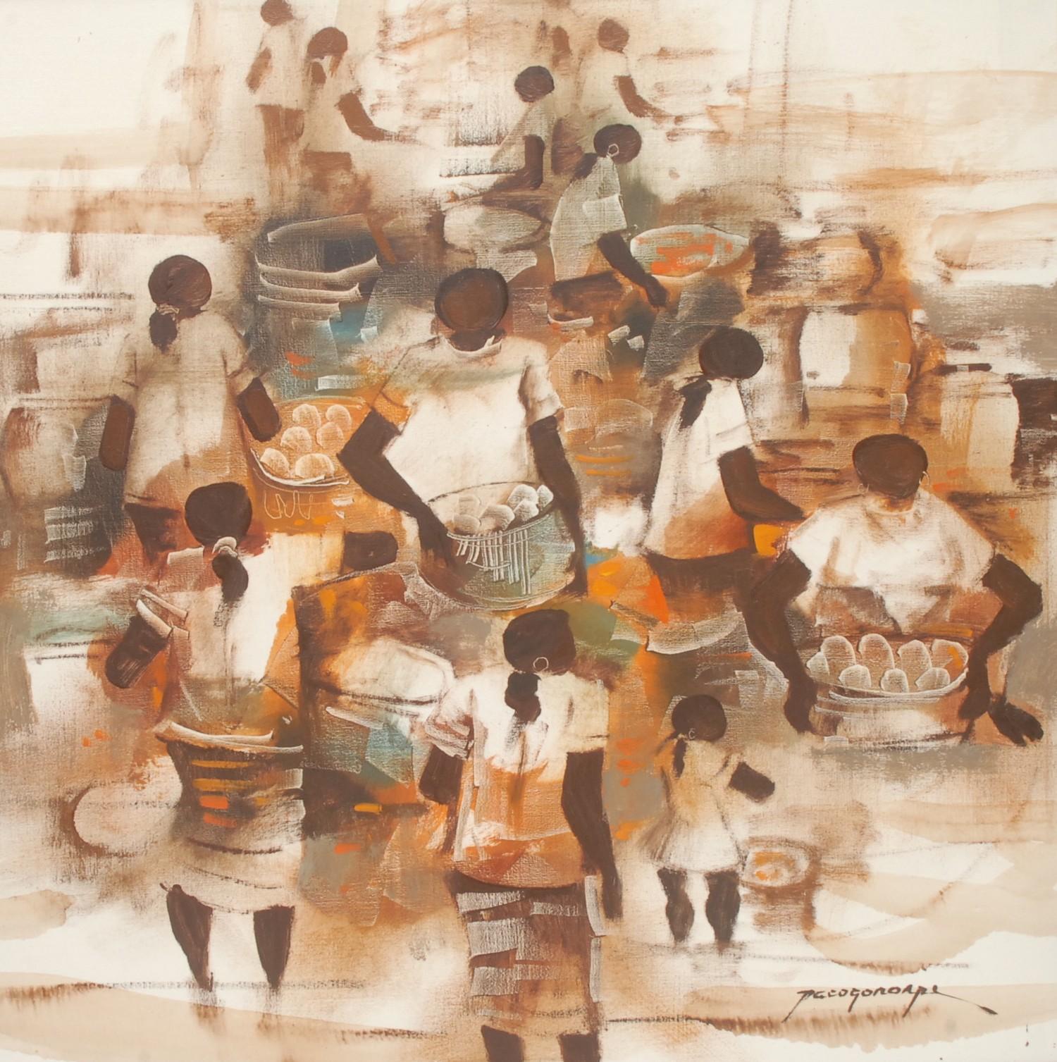 Paco Gorospe (Ermita School) Figures signed, oil on canvas, 74cm x 74cm