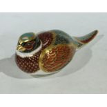 A Royal Crown Derby paperweight, Woodland Pheasant, Collectors Guild Exclusive, gold stopper