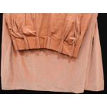 Textiles - a large pair of peach cotton velvet curtains, pinch pleat tops