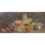 Adolfo Feragutti Visconti (1850 - 1924) Still Life, Leaves and Berries signed, inscribed **bon ami