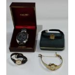 A gentleman's Seiko chronograph automatic; a lady's Seiko; a lady's Accurist; a lady's Caravelle (4)