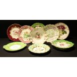 An Alcock shaped circular dessert plate, pattern 2/9963, decorated with two large peony flowers,