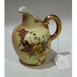 A Royal Worcester blush ivory jug, hand painted with flowers, date marks 1899, 13.5cm high