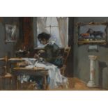 English School (20th century) The Seamstress oil on board, 23cm x 33cm