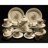 A Denby dinner and coffee set printed with butterflies, including coffee pot, milk jug and sugar