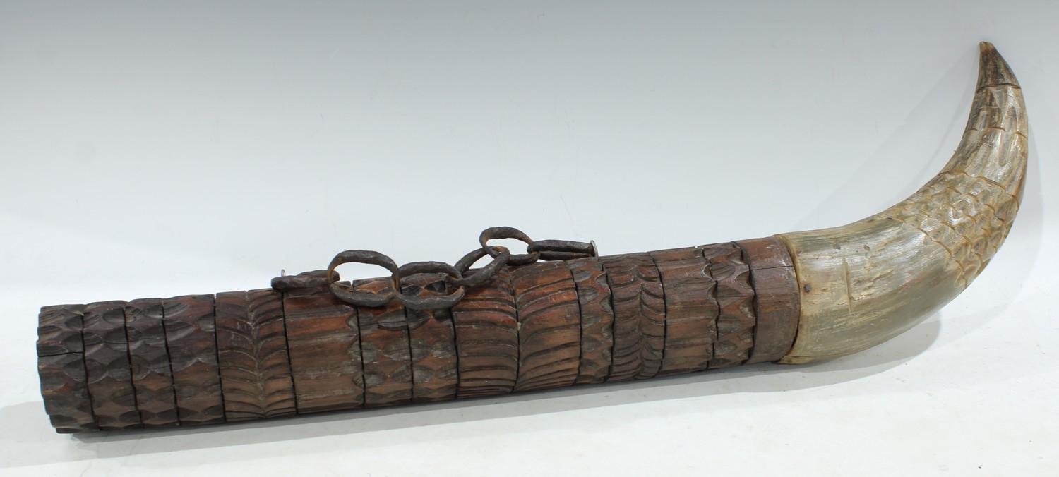 An unusual horn and carved hardwood curiosity