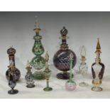 Ten Venetian scent bottles and stoppers, various colours, picked out in gilt