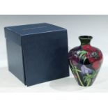 A contemporary Moorcroft inverted baluster shoulder vase, applied with anemones, 19cm, boxed