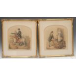 English School (19th century) A Pair, Getting Ready and Returning Home, with game watercolours, 24cm