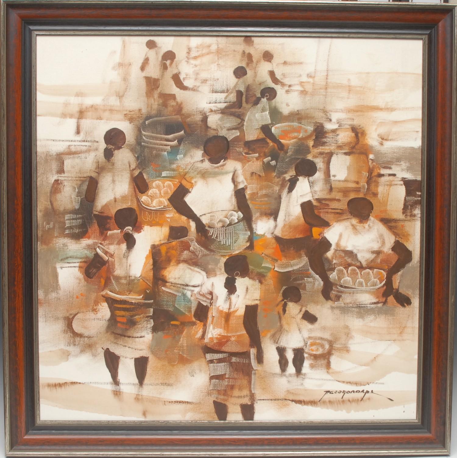 Paco Gorospe (Ermita School) Figures signed, oil on canvas, 74cm x 74cm - Image 2 of 4