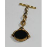 An 18ct gold mounted swivel fob, marked 18, and similar chain, unmarked, 21.8g gross