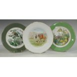 A Royal Crown Derby hunting scene plate, painted by W Mosley; two Royal Albert transfer printed