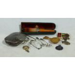 Bijouterie - an early 20th century amber and meerschaum cheroot holder, cased; a pair of 19th