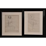 After Laura Knight Ballerina bears signature, pencil, 27.5cm x 17cm; another, seated lady, 25cm x