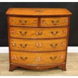 A Sheraton Revival style bow front chest of two short over three long graduated drawers, painted